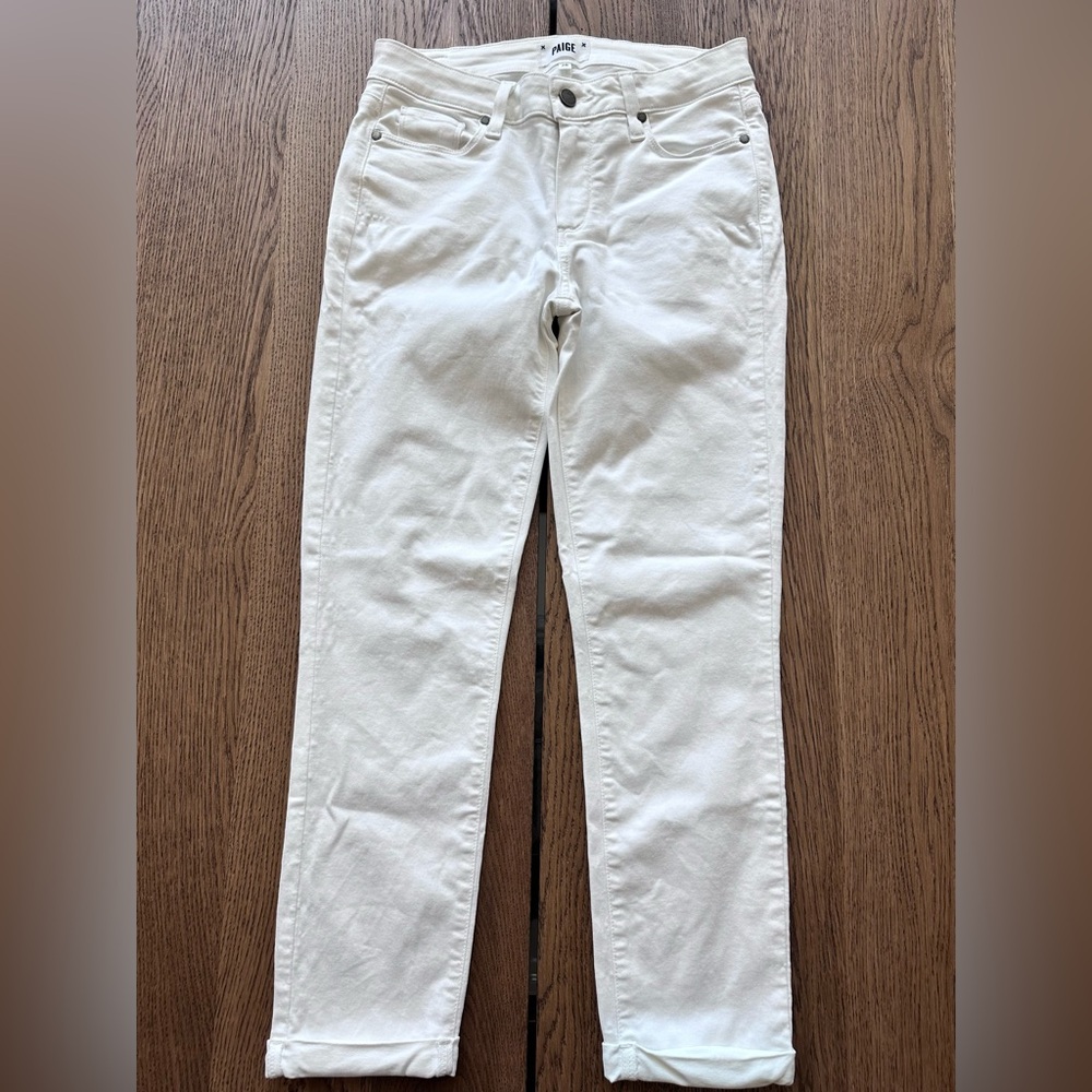 Paige Kylie Crop Optic White Roll Up Skinny Jeans size 28